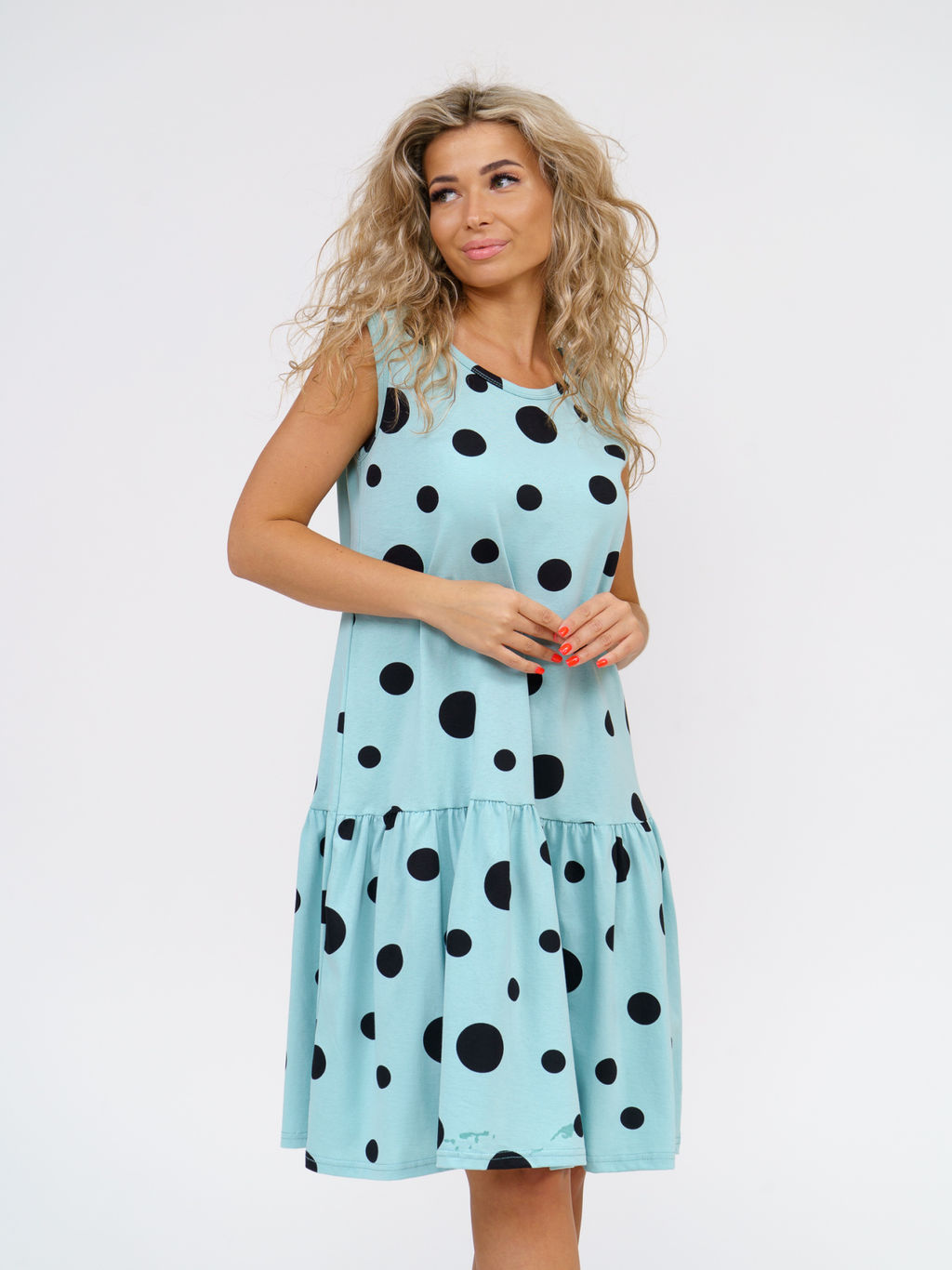 914 Сарафан "Горох/дымчато-голубой"
