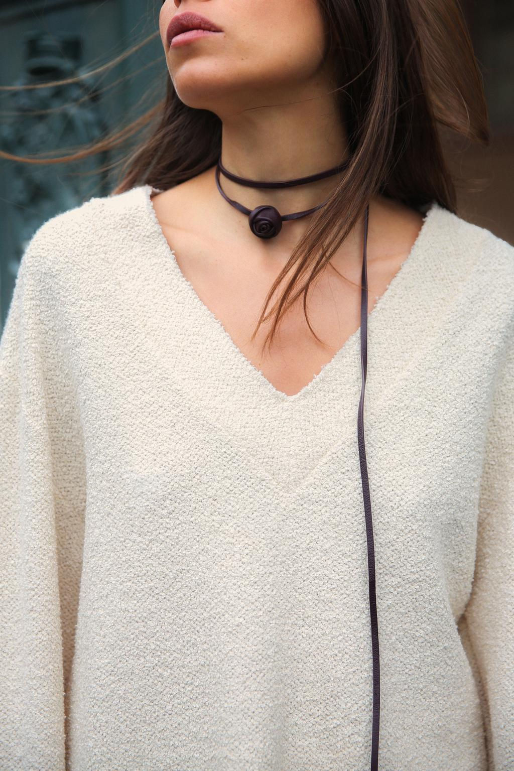 DOUBLE LEATHER FLOWER CHOKER - Zara фото 6