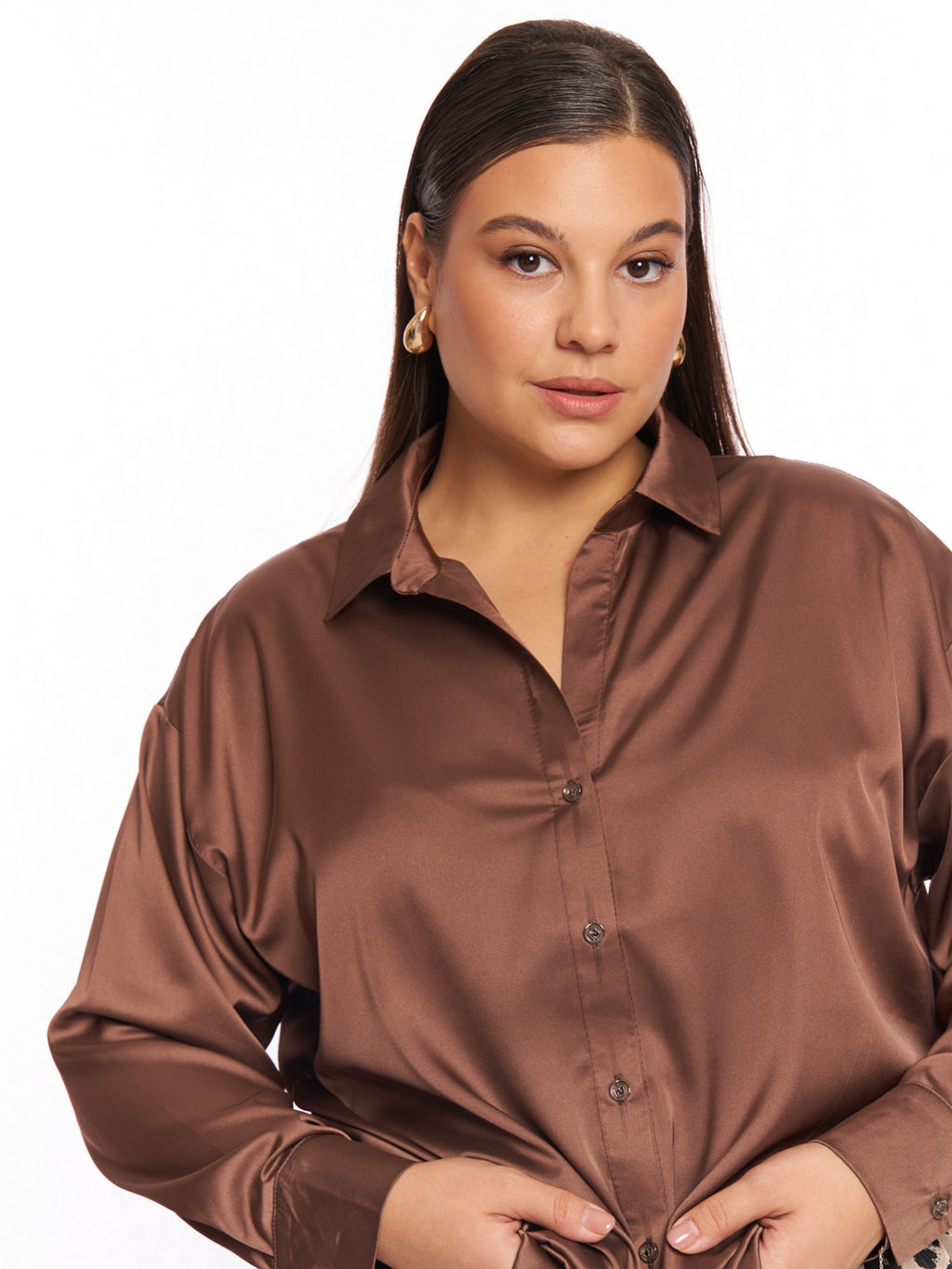 Атласная рубашка BL11537BRW19 - Артесса фото 4