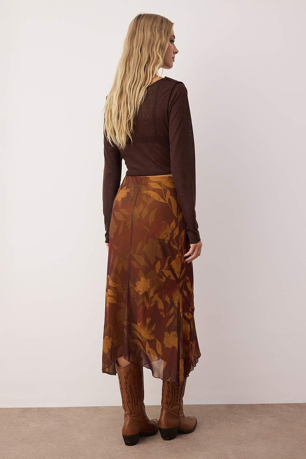 Cok Renkli Bask?l? Bodycon Tul Esnek Orme Etek TWOAW26ET00088