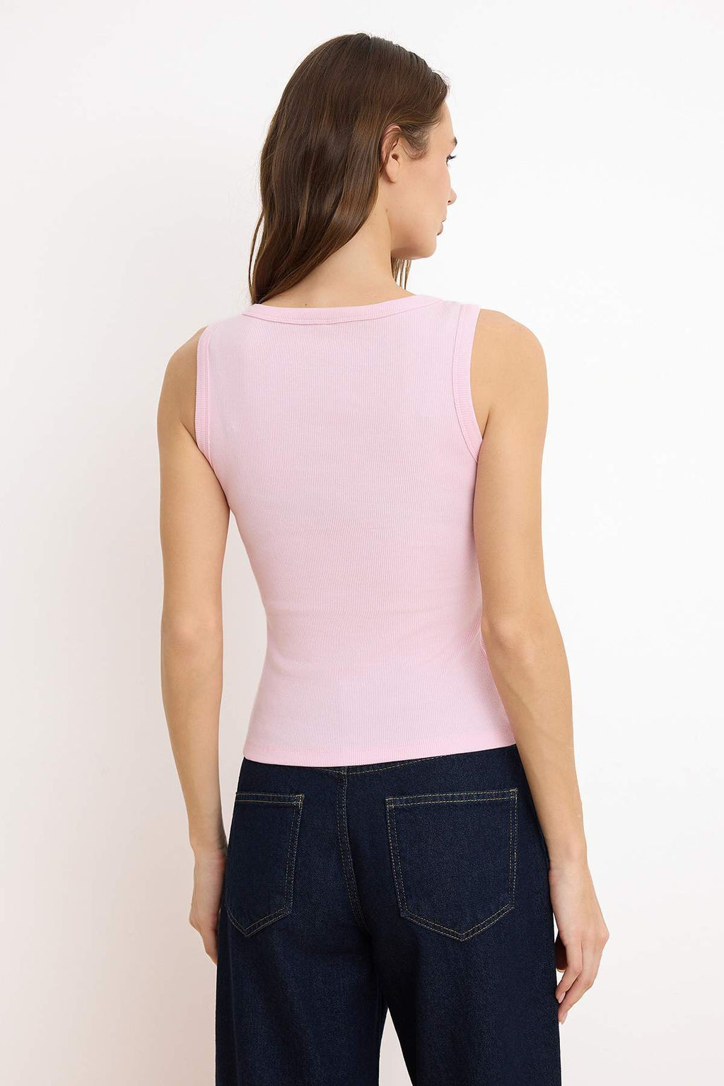 Ac?k Pembe Regular Havuz Yaka Kal?n Ask?l? Kolsuz Fitilli Esnek Orme Atlet TWOSS26AL00028 - Trendyolmilla фото 4