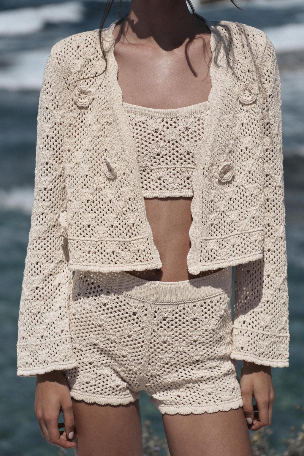 CHAQUETA PUNTO POINTELLE FLORES / Beige claro - Zara фото 2