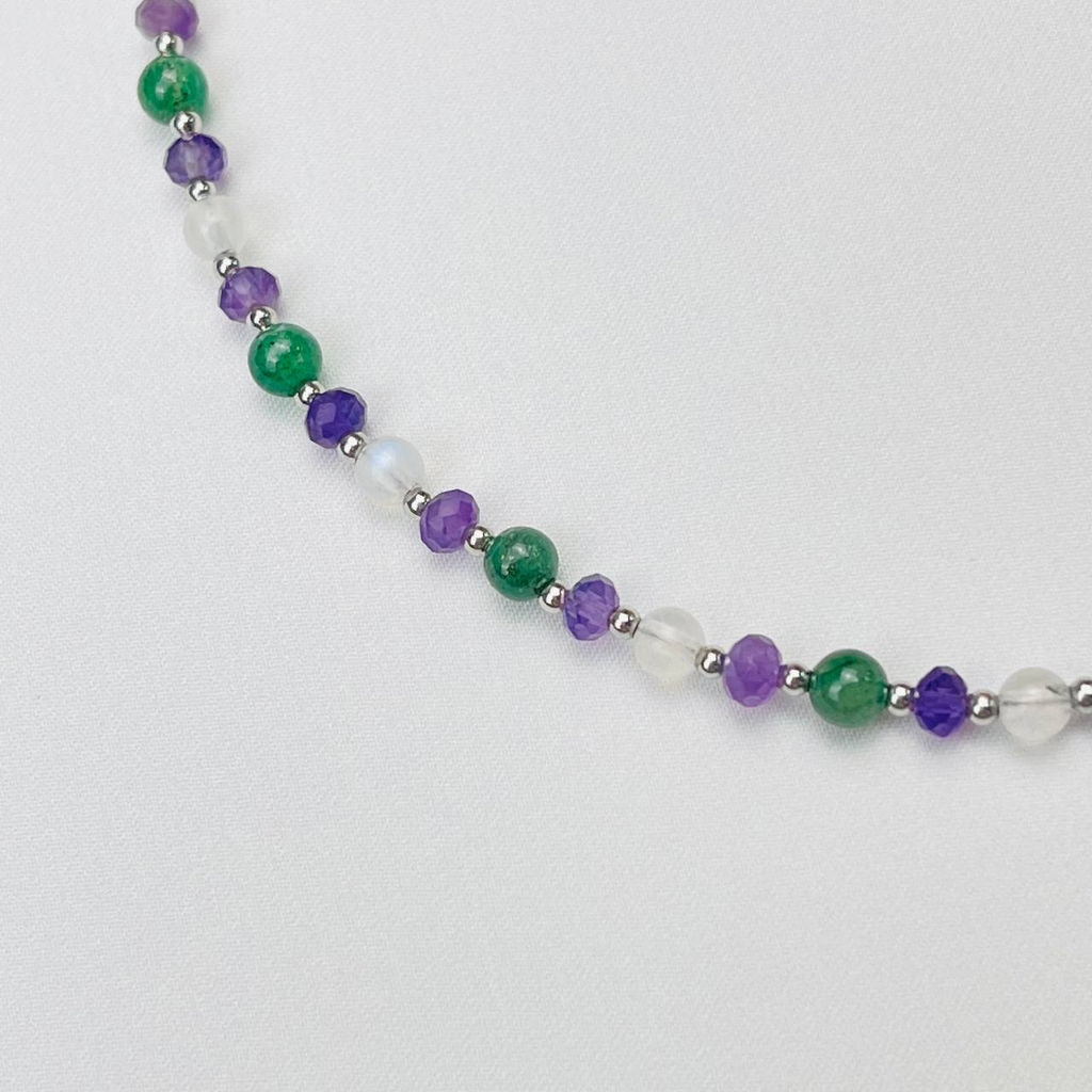 Колье для "Тельца" из Аметиста,Лунного камня и зеленого Кварца