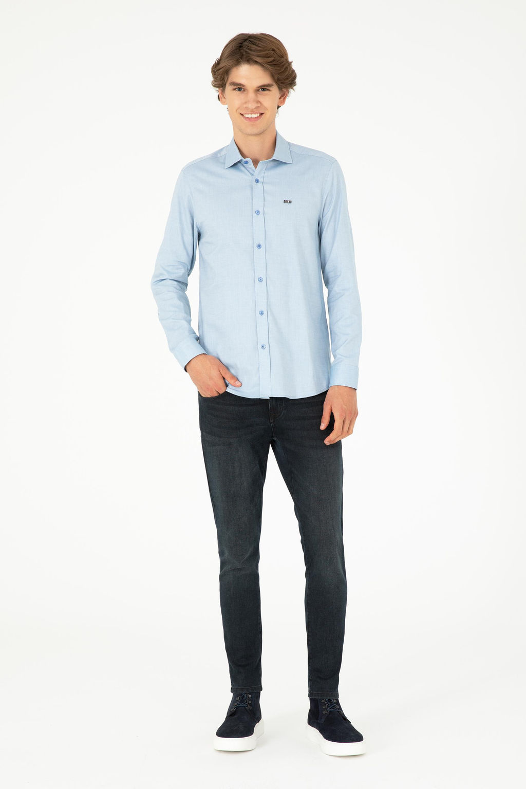 Мужская темно-синяя базовая рубашка с длинным рукавом - U.s. polo assn фото 4