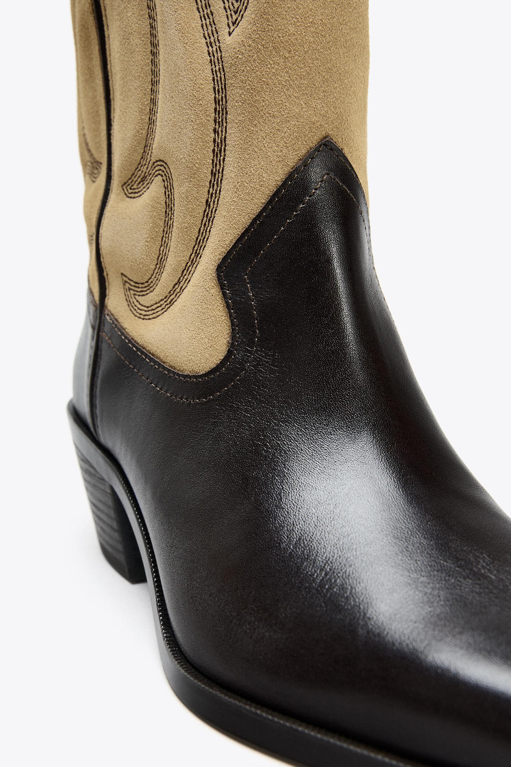 COMBINED LEATHER EMBROIDERED BOOTS - Zara фото 9