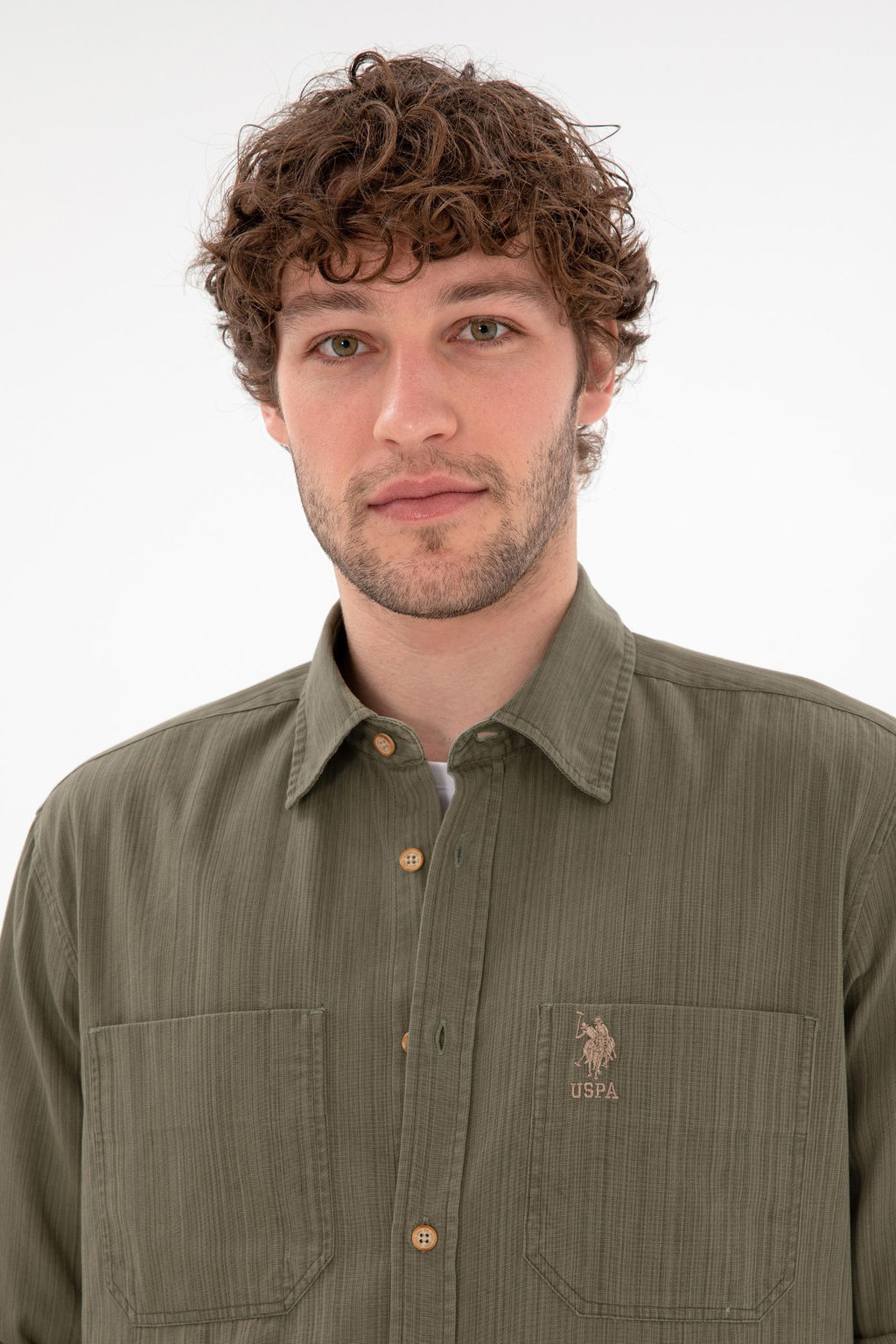 Мужская открытая рубашка с длинным рукавом хаки 1 бесплатно для 1 зоны в рубашках - U.s. polo assn фото 2