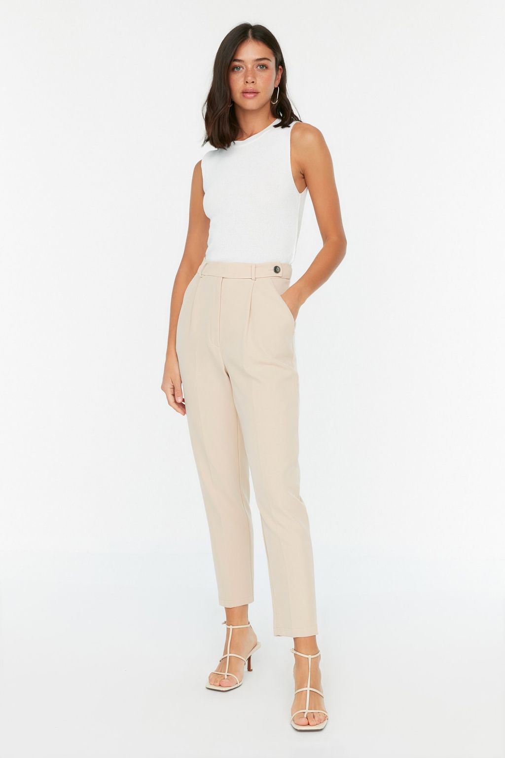 Ekru Bisiklet Yaka Crop Bluz TWOSS21BZ0098