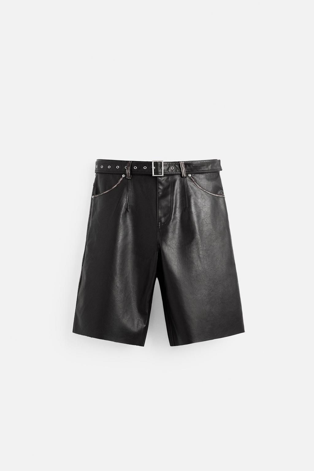 LEATHER-EFFECT BERMUDA SHORTS WITH BELT - Zara фото 8