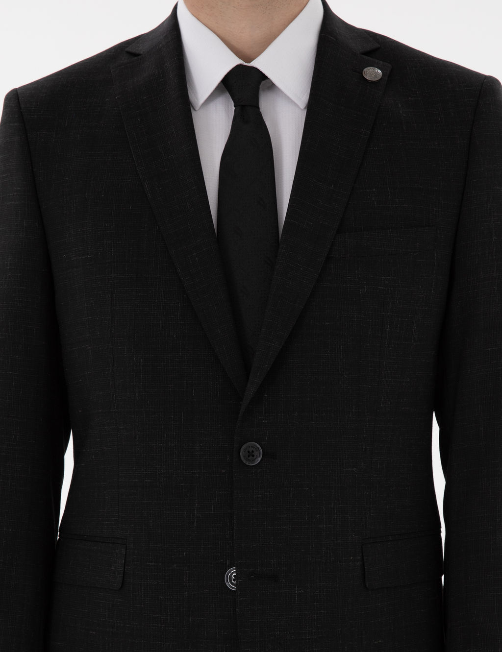 Siyah Slim Fit Y_n Keten Kar___ml_ Tak_m Elbise