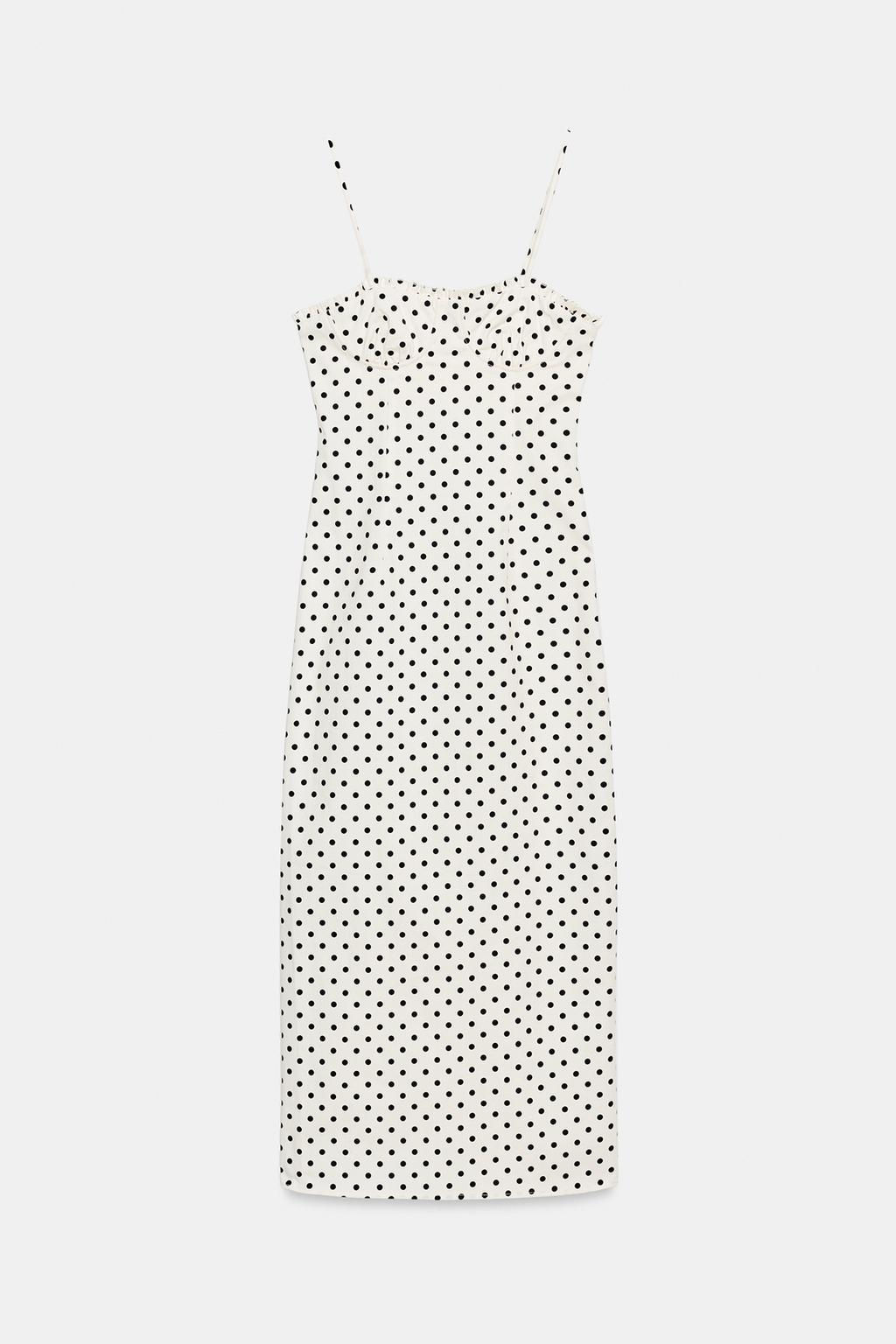 VESTIDO MIDI CORSETERO LUNARES / Blanco / Negro - Zara фото 14