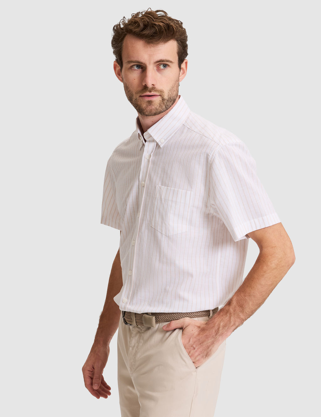 Bej Regular Fit _izgili K_sa Kollu G_mlek