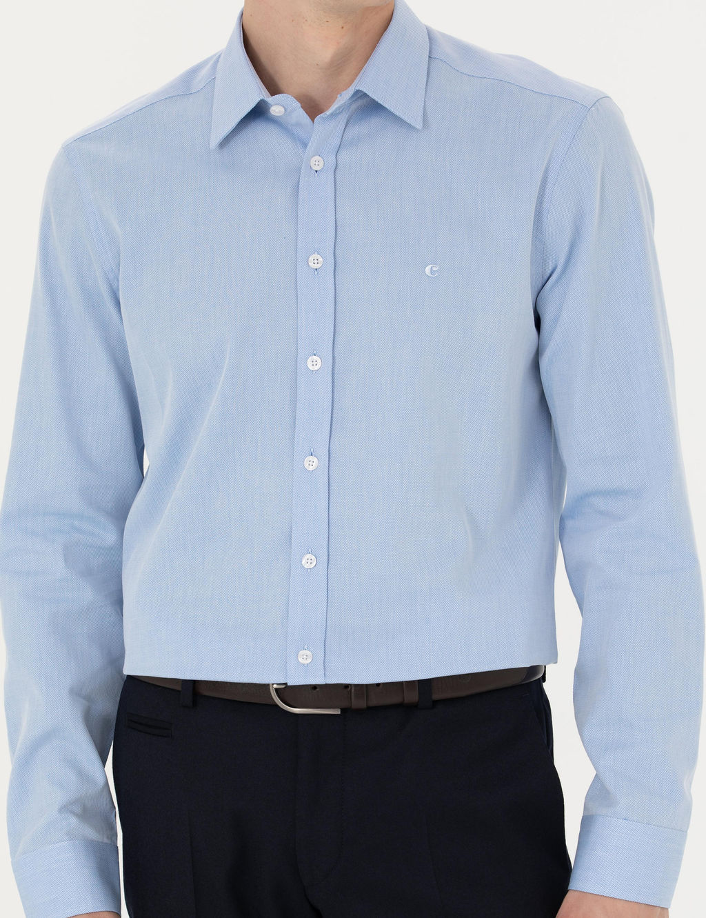 Голубая классическая рубашка приталенного кроя с длинным рукавом - Cacharel фото 6