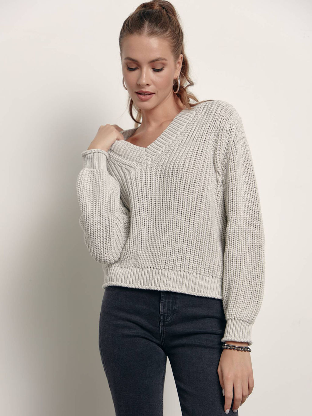 CONTE Фактурный джемпер из объемной пряжи с хлопком LDK 151 ash grey