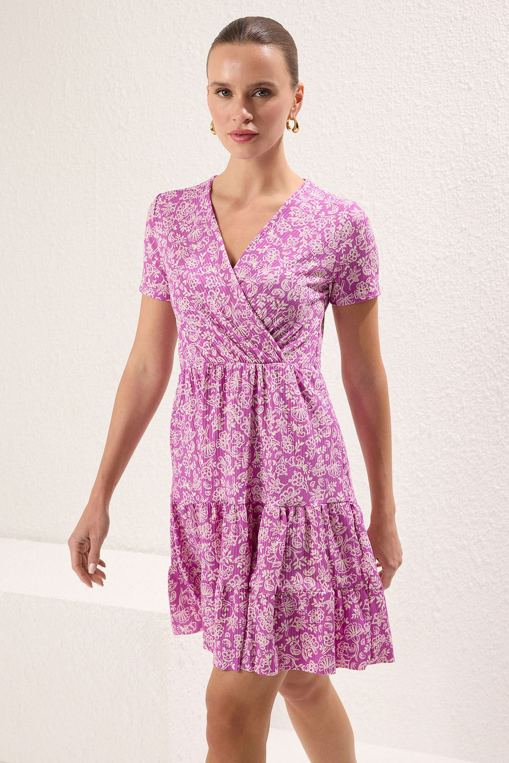 Yesil Bask?l? Kruvaze Yaka Mini Esnek Orme Elbise TWOSS21EL0241 - Trendyolmilla фото 22