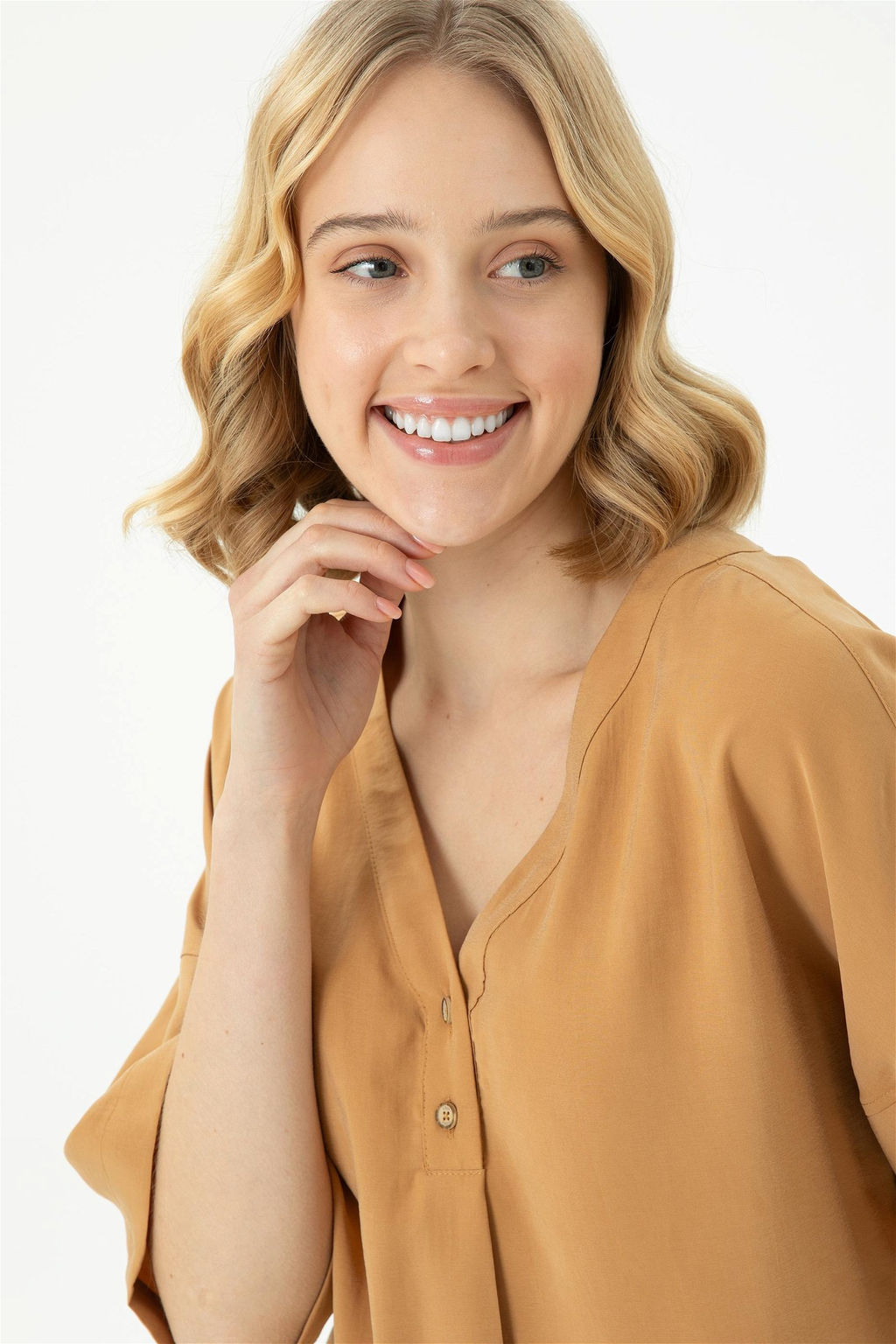 Женская рубашка светло-коричневого цвета с коротким рукавом - U.s. polo assn фото 7