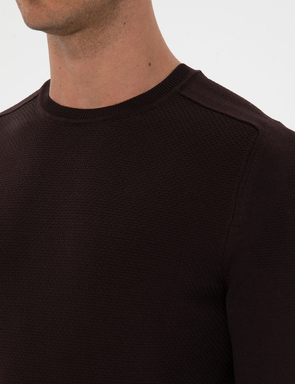Koyu Kahverengi Slim Fit Bisiklet Yaka Triko Kazak