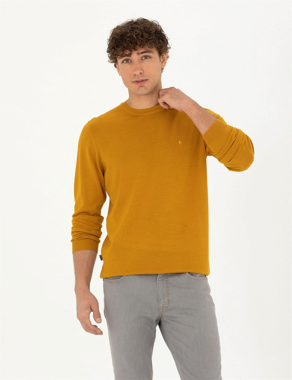 Safran Slim Fit Bisiklet Yaka Y_n Kar___ml_ Basic Triko Kazak - Pierre cardin фото 3