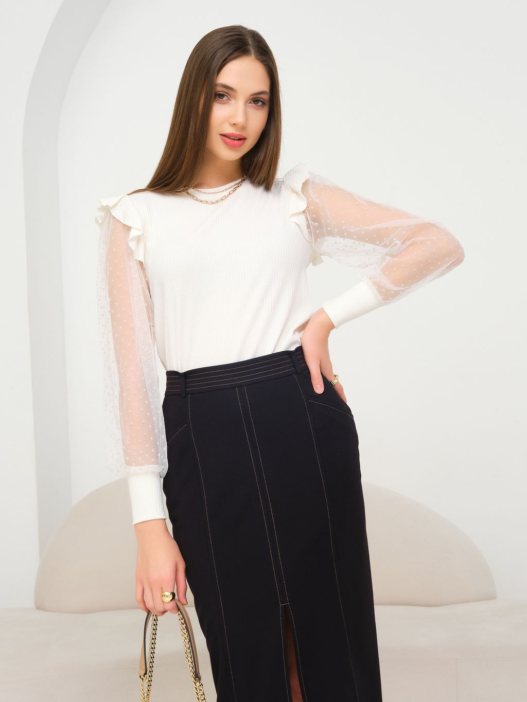 Джемпер с рукавами из сетки - Stilla фото 14