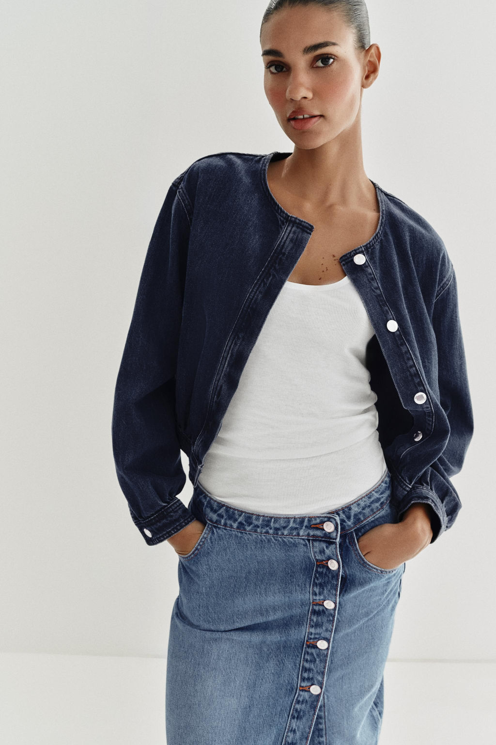Z1975 CROPPED OVERSIZE DENIM SHIRT - Zara фото 9
