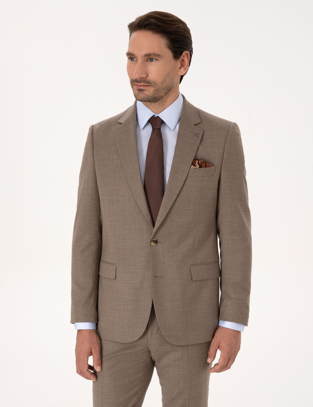 Camel Slim Fit Y_n Kar___ml_ Mikro Desenli Klasik Ceket - Cacharel фото 3