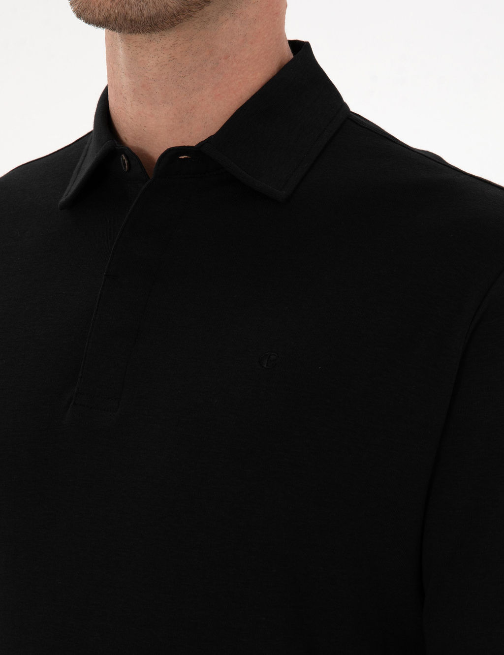 Siyah Regular Fit Ka_mir Kar___ml_ Polo Yaka Sweatshirt