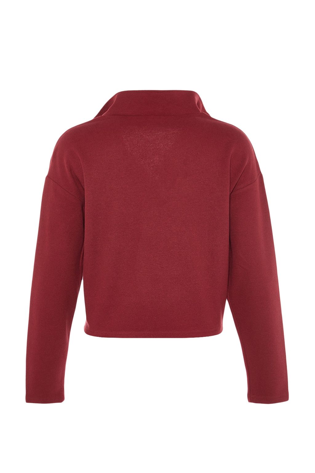Bordo Selanik/Triko Gorunumlu Fermuarl? Yaka Regular/Normal Kal?p Orme Sweatshirt TWOAW22SW0732