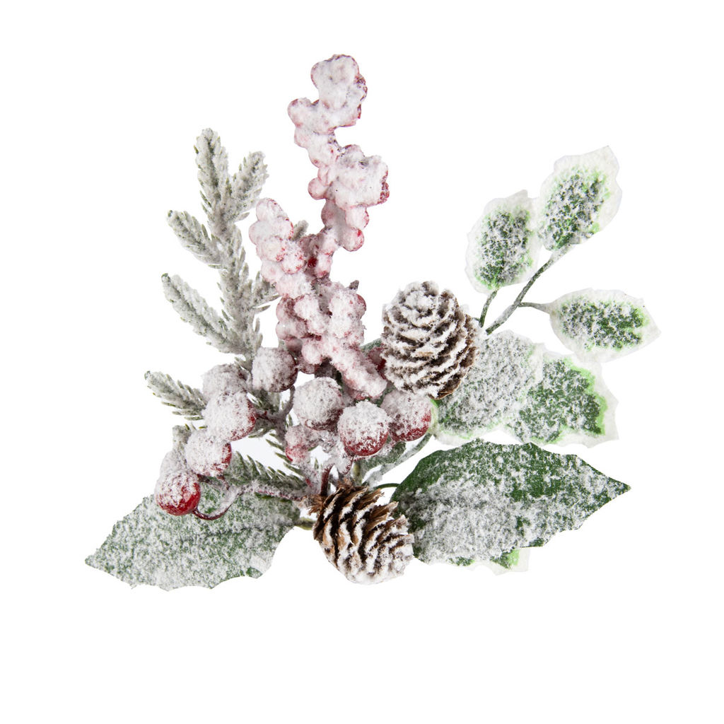 Blumentag VDF-128 Веточка хвойная с шишкой и ягодами 3 х 1 шт. 23 см 01  фото 4