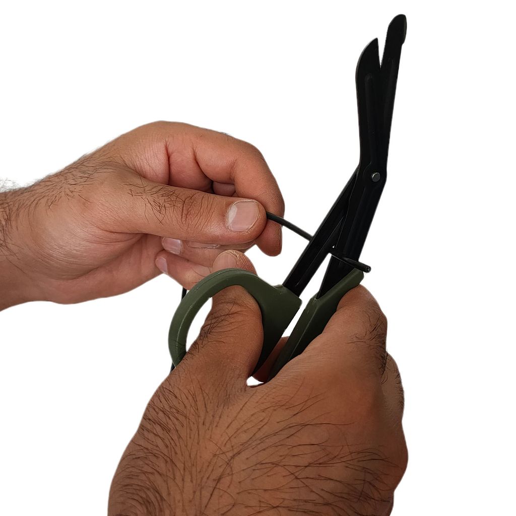 Спасательные ножницы EDC Gear (хаки-олива) - длина 19 см, нержавеющая сталь, изогнутый кончик, возможность регулировки лезвий. №402