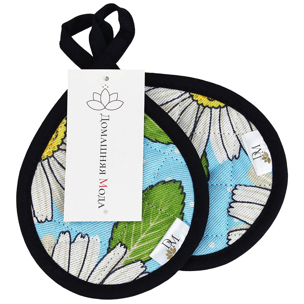 Кухонный комплект Душистая ромашка, вид 4: прихватка 12х18см форма Капелька - 2шт, рогожка 171г/м2, хлопок 100%, наполнитель - ватин 280г/м2, на пластмассовом подвесе, Домашняя мода (Россия)  фото 3