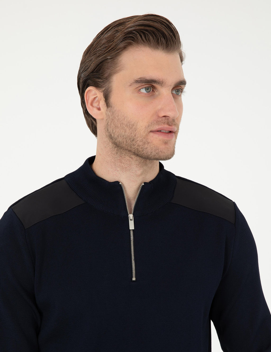 Lacivert Regular Fit Fermuarl_ Dik Yaka Triko Kazak - Pierre cardin фото 2