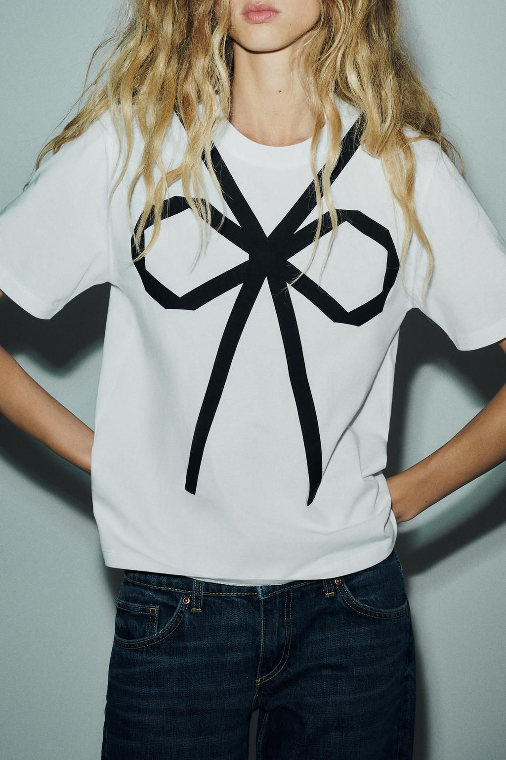 T-SHIRT WITH CONTRAST BOW - Zara фото 3