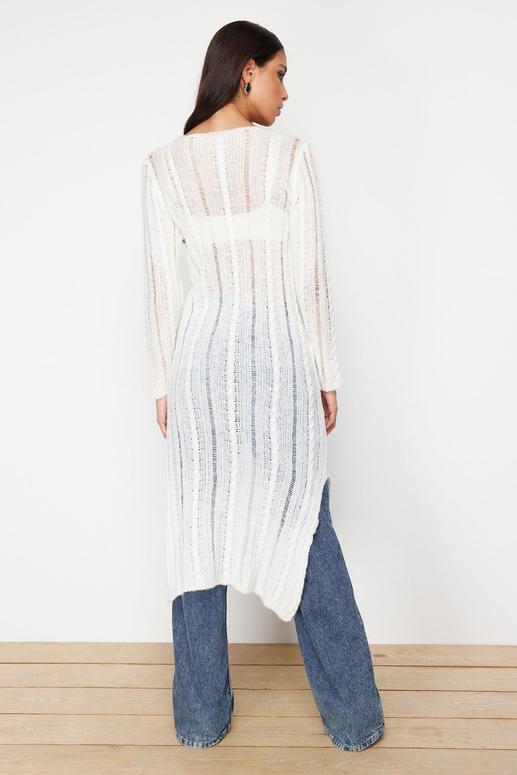 Ekru Yumusak Dokulu Gevsek Orgu Detayl? Triko Maxi Elbise TWOSS24EL00904 - Trendyolmilla фото 7