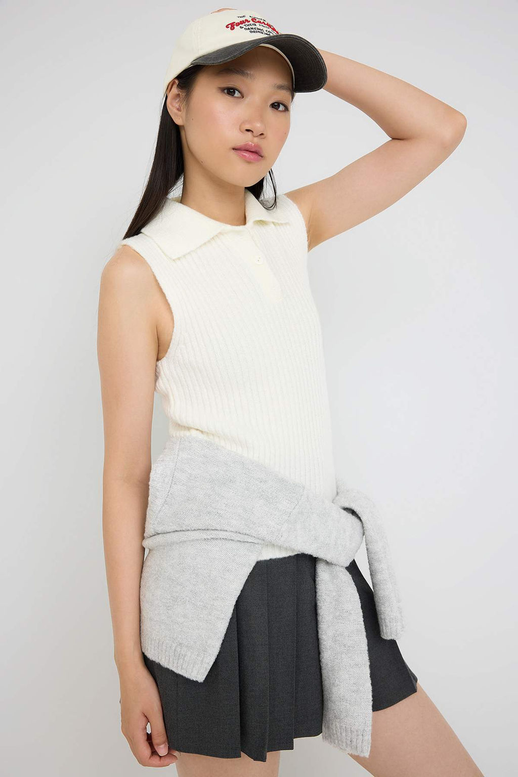 Teen Gri 2li Yumusak Dokulu Ici Fitilli - D?s? Genis Kal?p Crop Triko Kazak TWOAW26HI00139