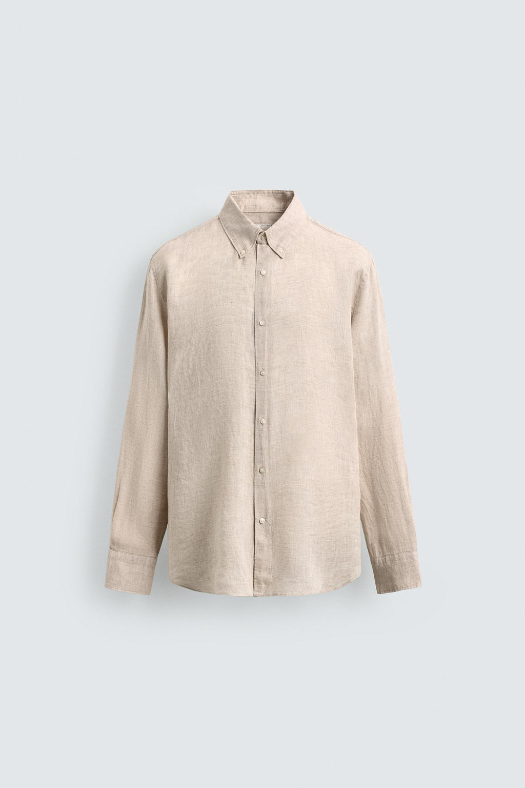 Рубашка Zara CAMISA REGULAR FIT из льна светло-бежевая