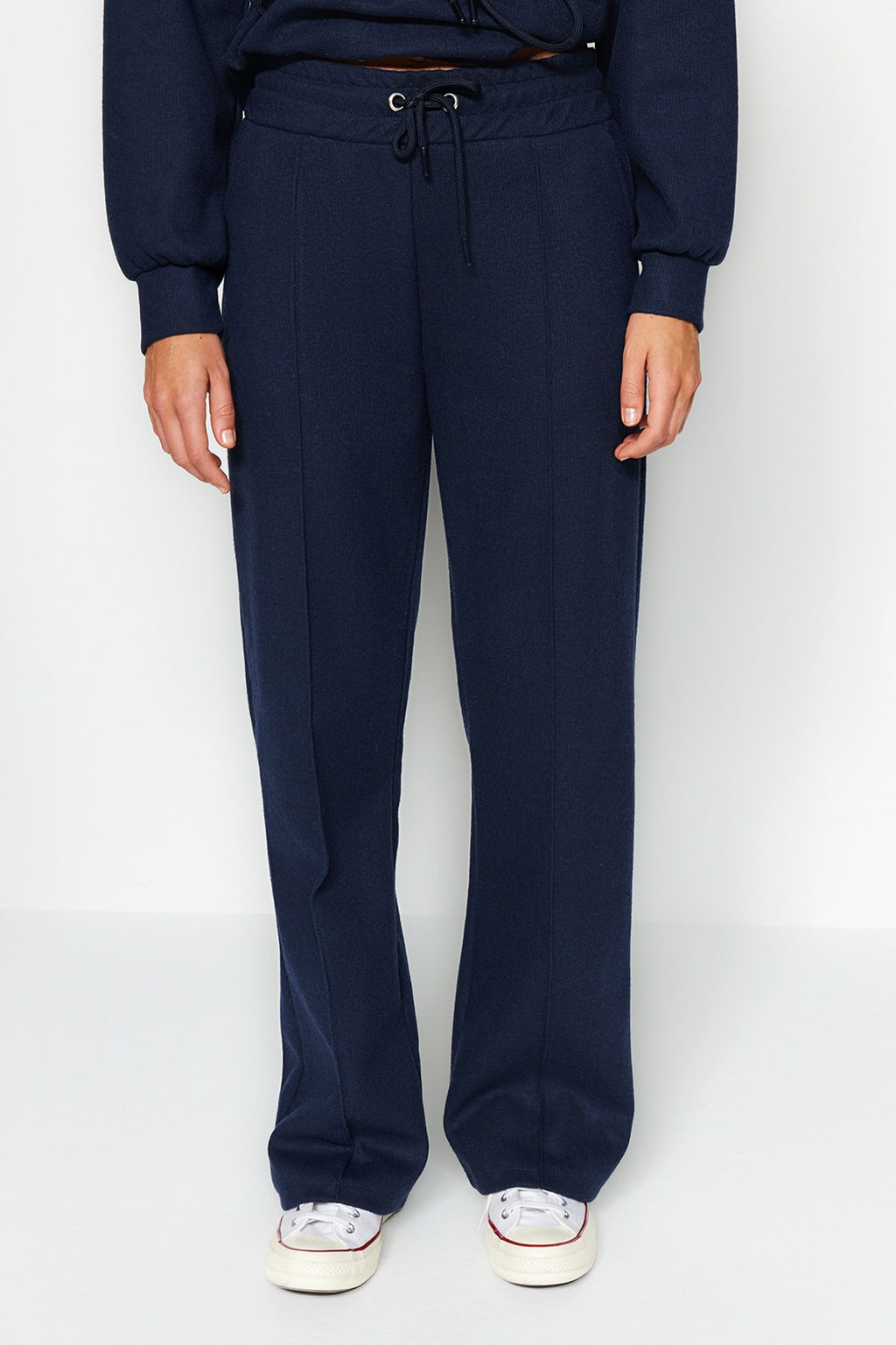 Gri Melanj Selanik Kumas Nervur Detayl? Cepli Genis Duz Orme Esofman Alt? Pantolon TWOAW24EA00021 - Trendyolmilla фото 9