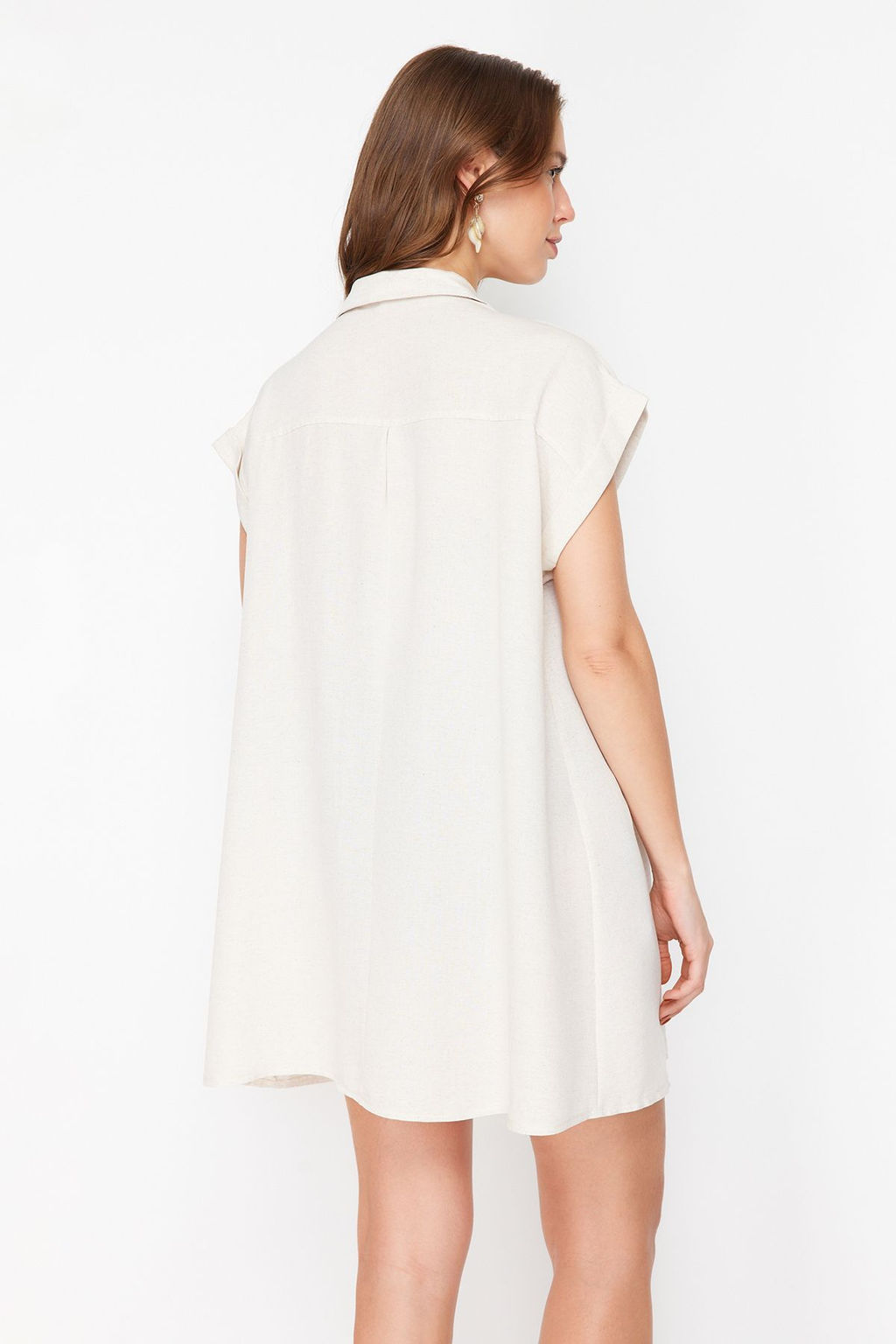 Bej Genis Kal?p Mini Dokuma Plaj Elbisesi TBESS24EL00130 - Trendyolmilla фото 5