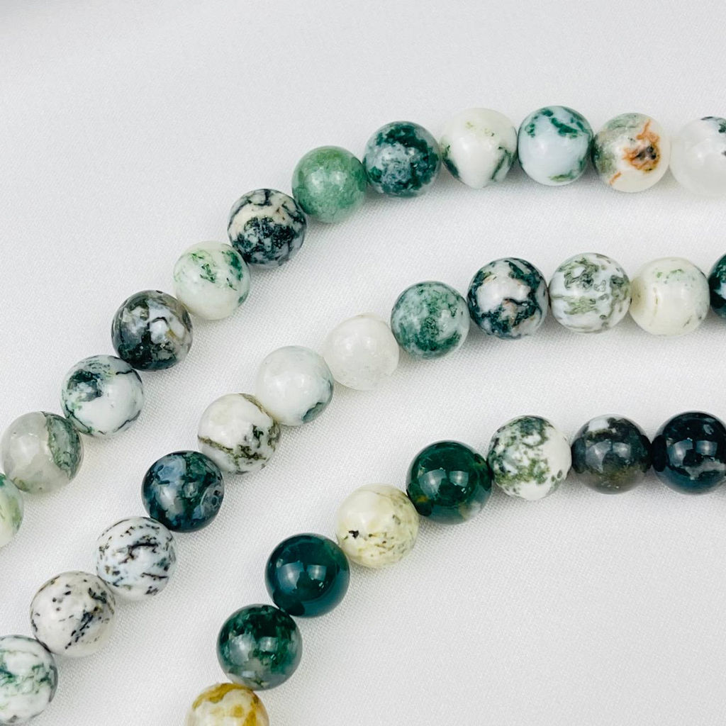 Бусины для украшений из Мохового агата (45 бусин) 38 см