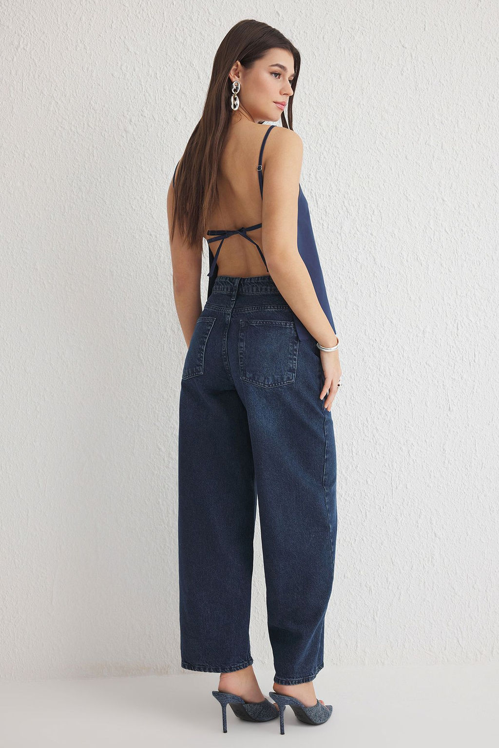 Koyu Mavi Yuksek Bel Baggy Jeans TWOSS25JE00153 - Trendyolmilla фото 5