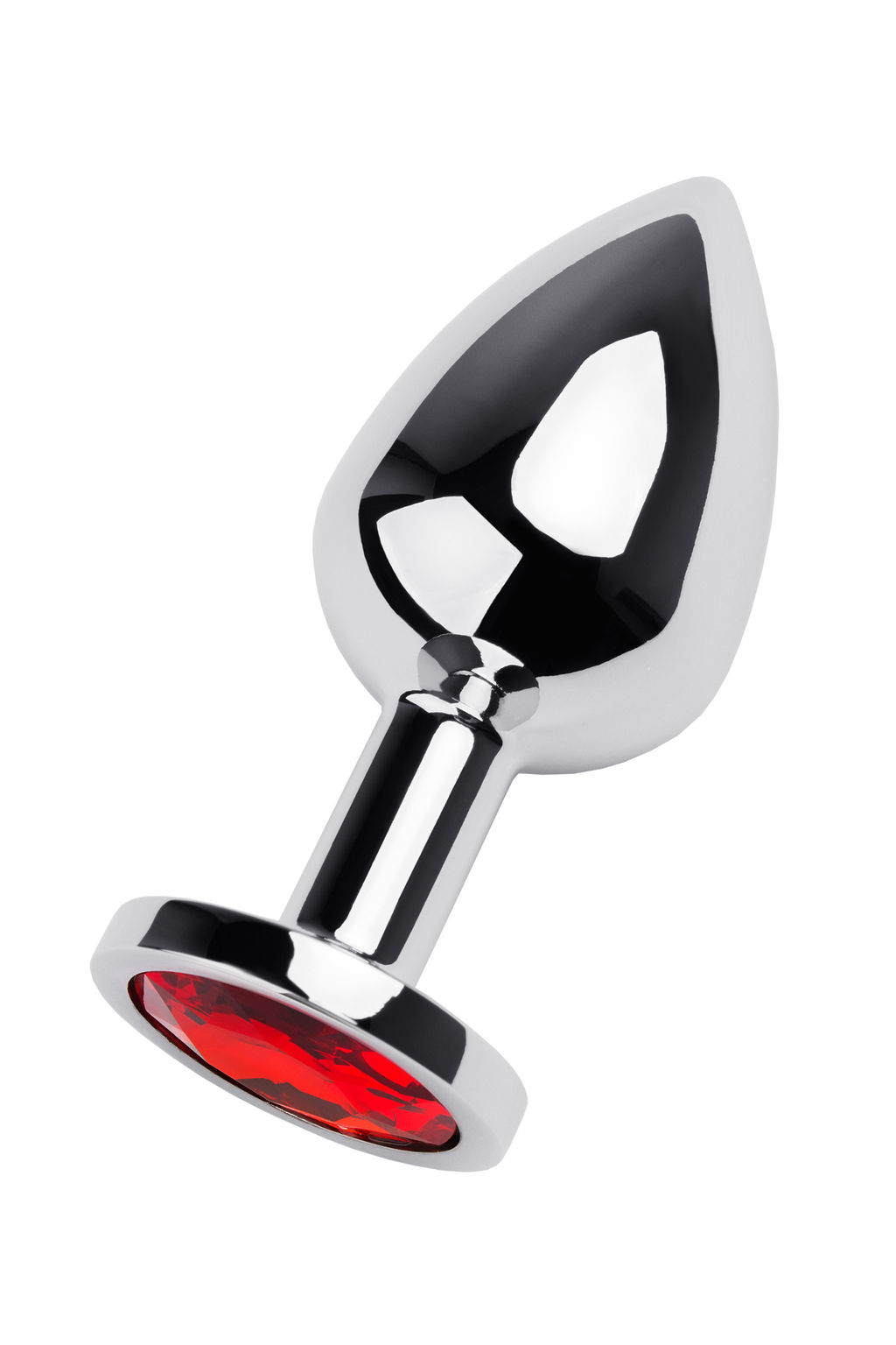 Анальная втулка Штучки-Дрючки, серебряная, с красным кристаллом 8 см, 3,5 см, 80 г  фото 2