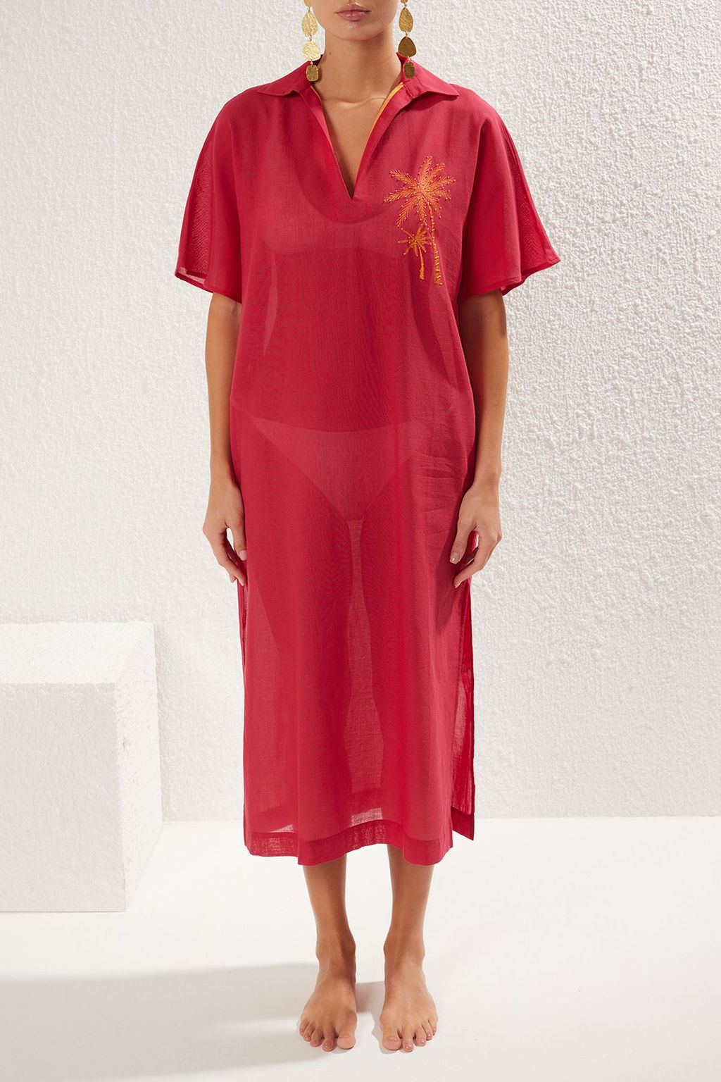 Trendyolmilla Fusya Maxi Dokuma %100 Pamuk Nak?sl? Plaj Elbisesi TBESS25EL00026  фото 4