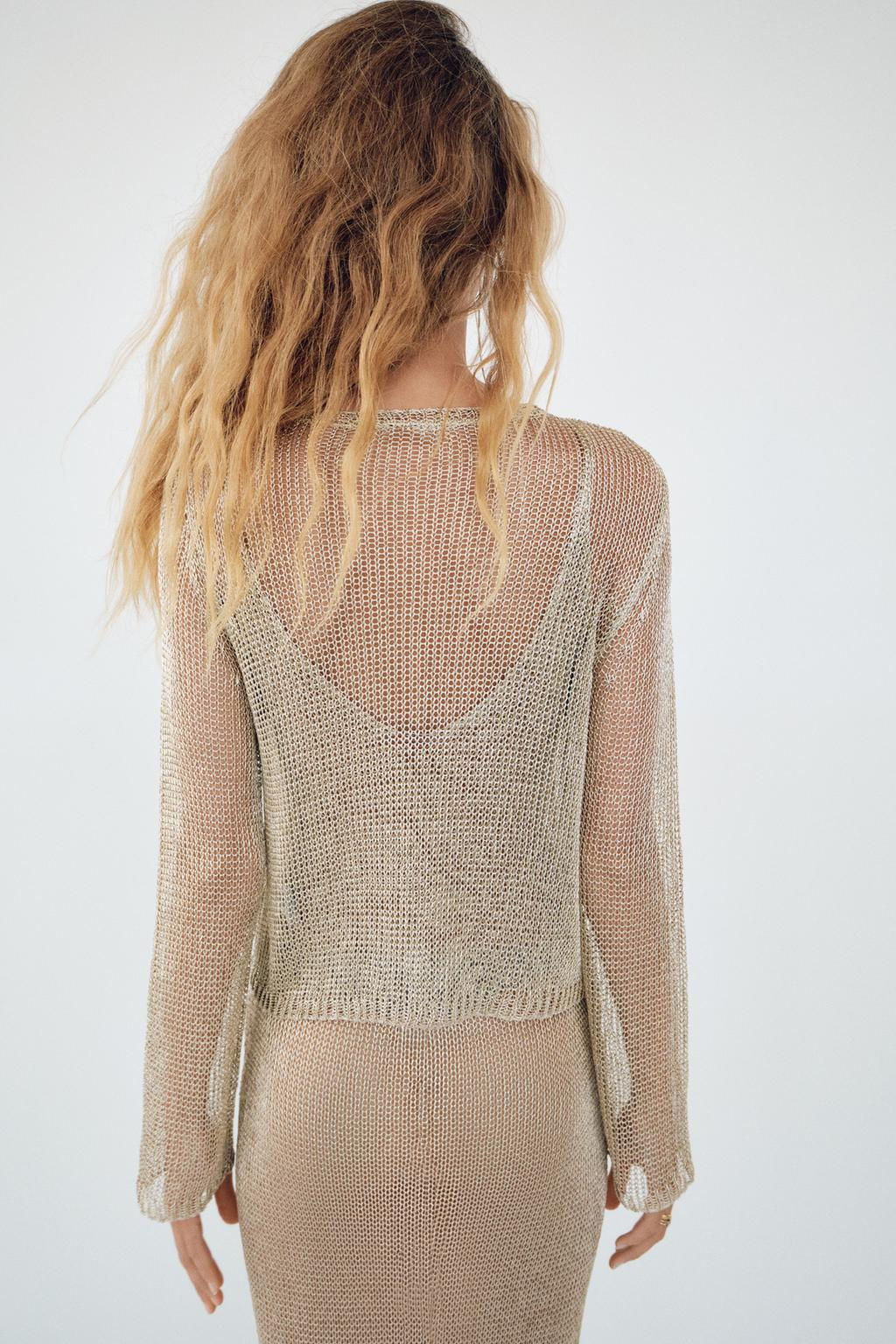 METALLIC THREAD MESH JERSEY TOP - Zara фото 5