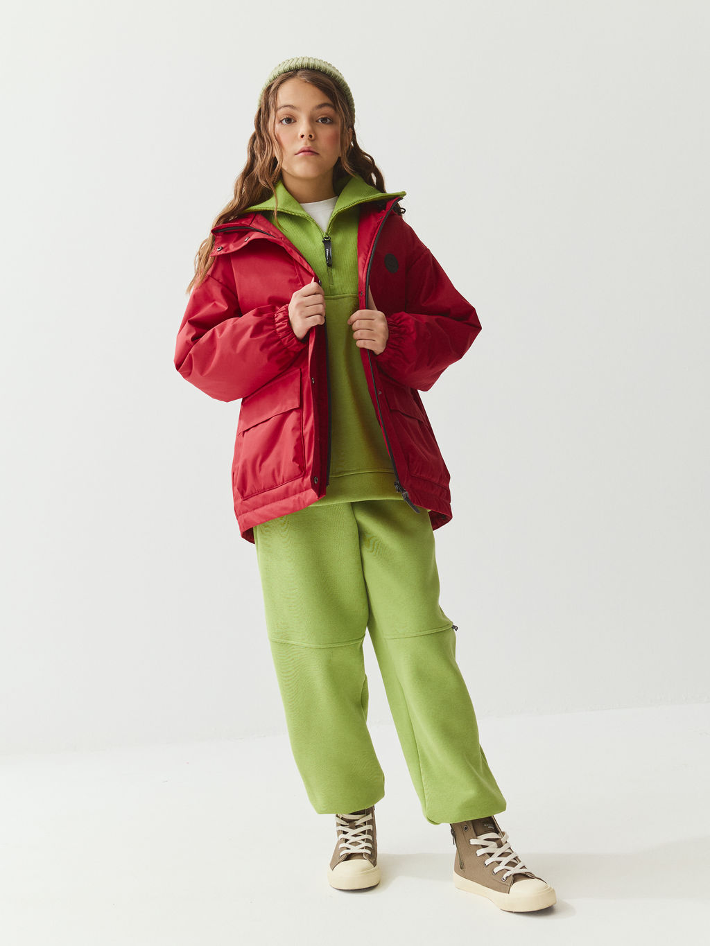 Джоггеры оверсайз Лайм с карманами утепленные 7+ - Bungly фото 3