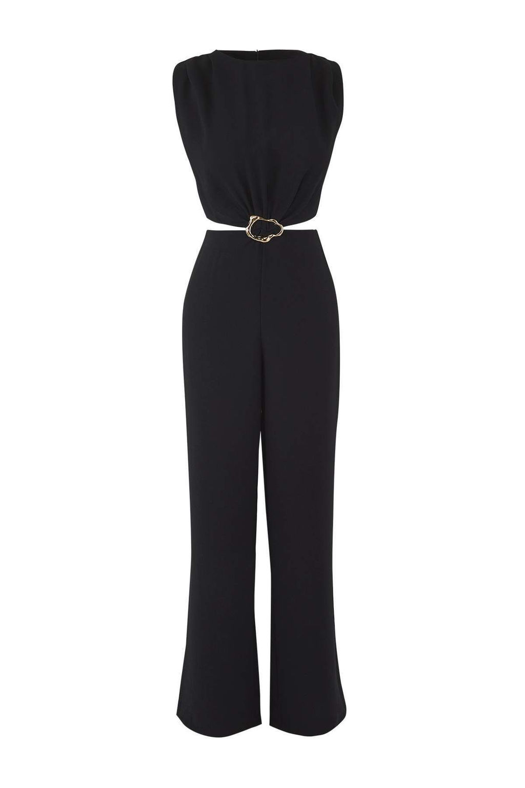 Siyah Cut Out/Pencere ve Toka Detayl? Genis Paca Dokuma Krep Tulum TWOSS25TU00065