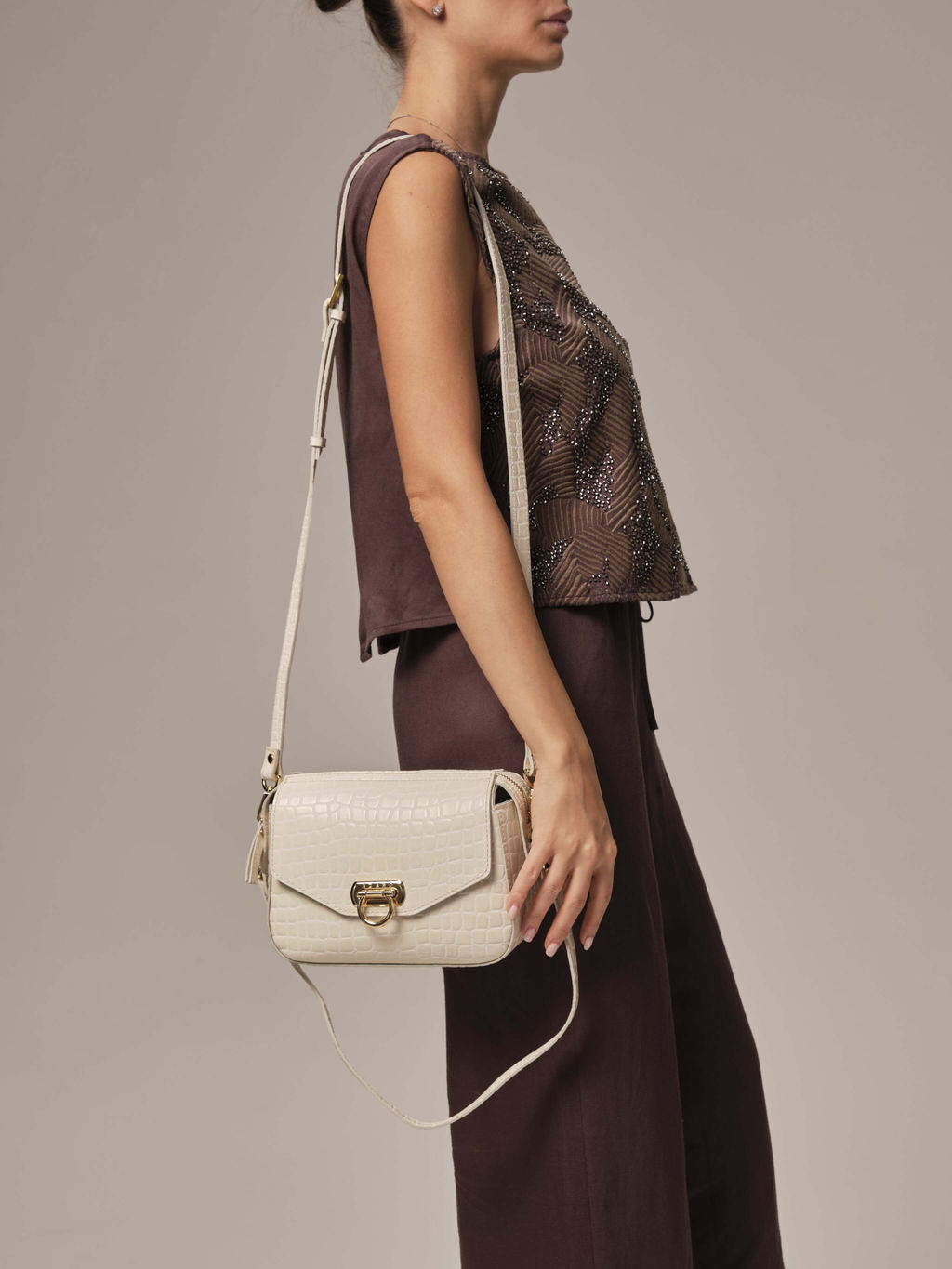 Женская сумка кросс-боди Azaro 3684 бежевый лен/мороко