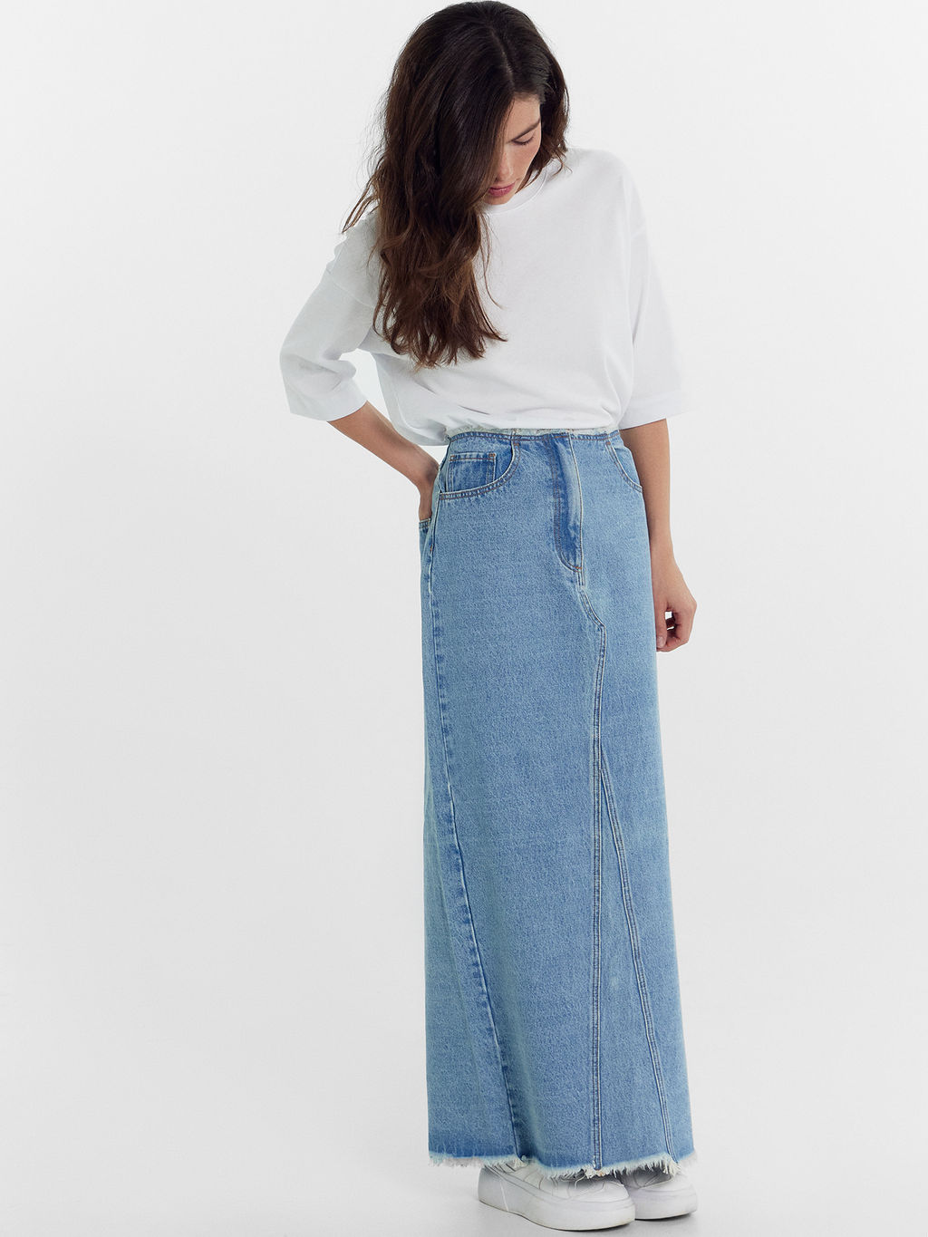 Юбка женская джинсовая макси в голубом цвете голубой 2024-DSK701-1