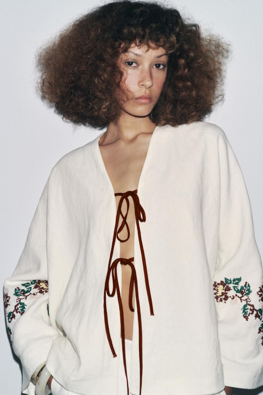 100% LINEN EMBROIDERED KIMONO - Zara фото 3