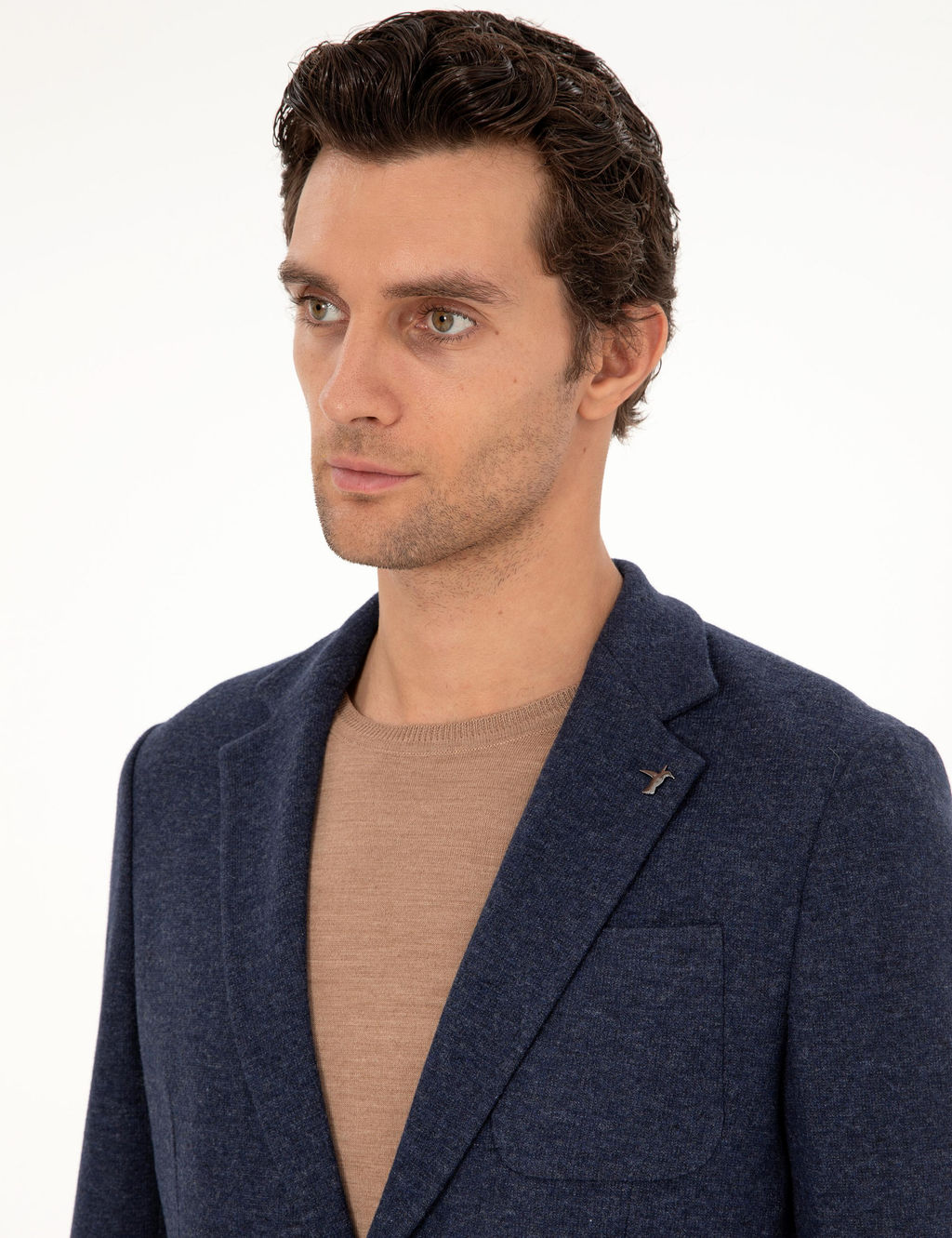 Темно-синяя приталенная куртка из смесового кашемира темно-синего цвета - Cacharel фото 2