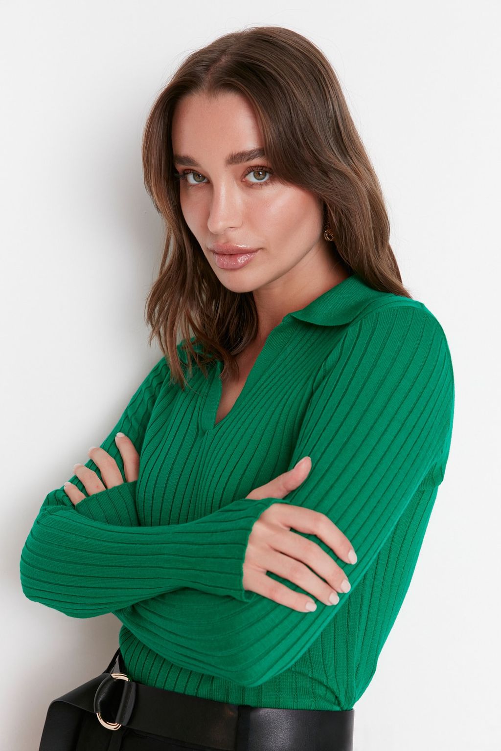 Yesil Kol Ucu Detayl? Polo Yaka Triko Kazak TWOAW21KZ1113