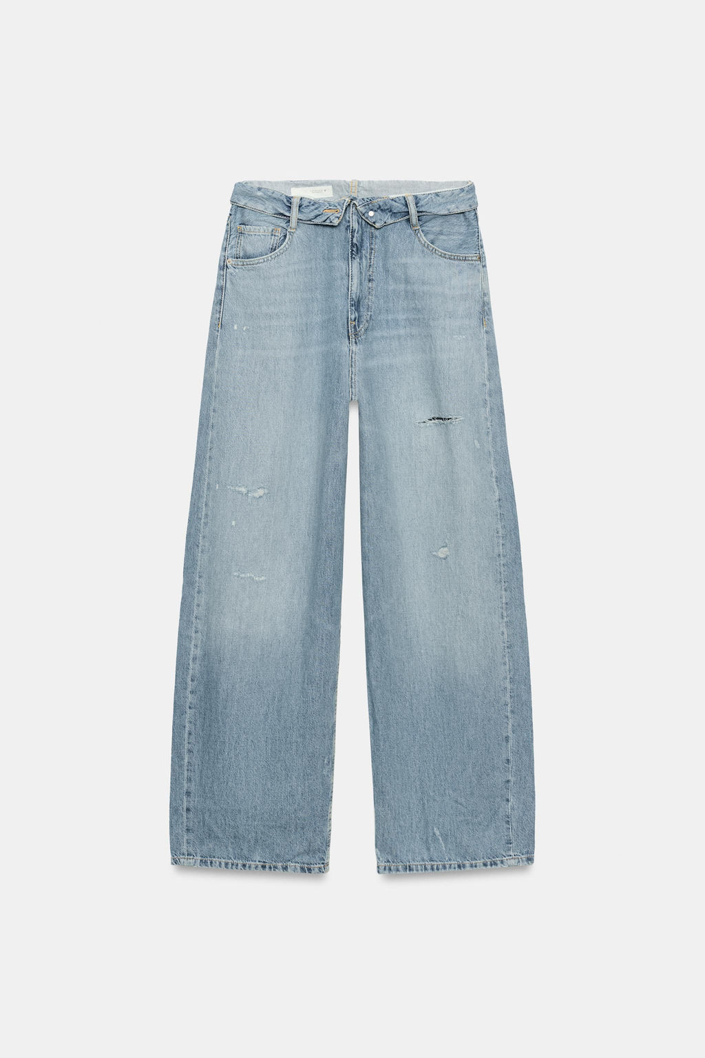 JEANS CINTURA DOBLADA TRF TIRO MEDIO ROTOS / Azul claro