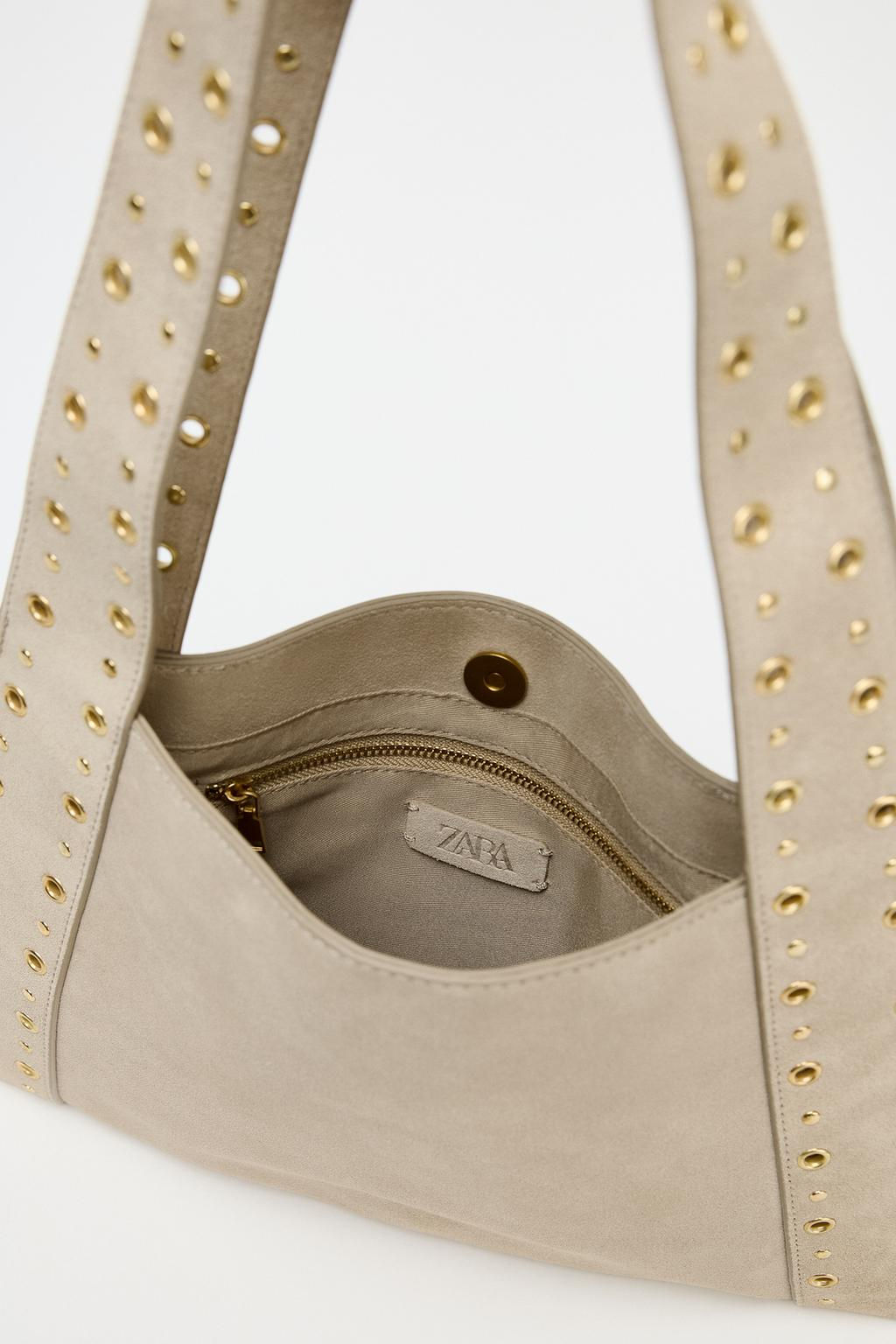 SPLIT SUEDE STUDDED SHOULDER BAG - Zara фото 6